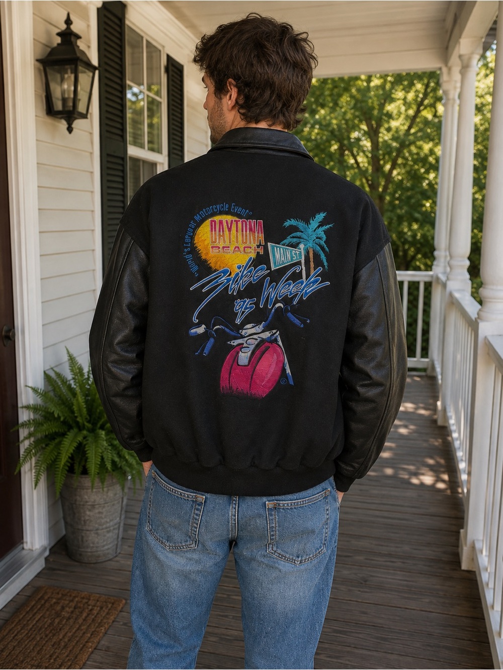 Vintage RARE 90's Daytona beach bike week Letterman style Bomber Jacket